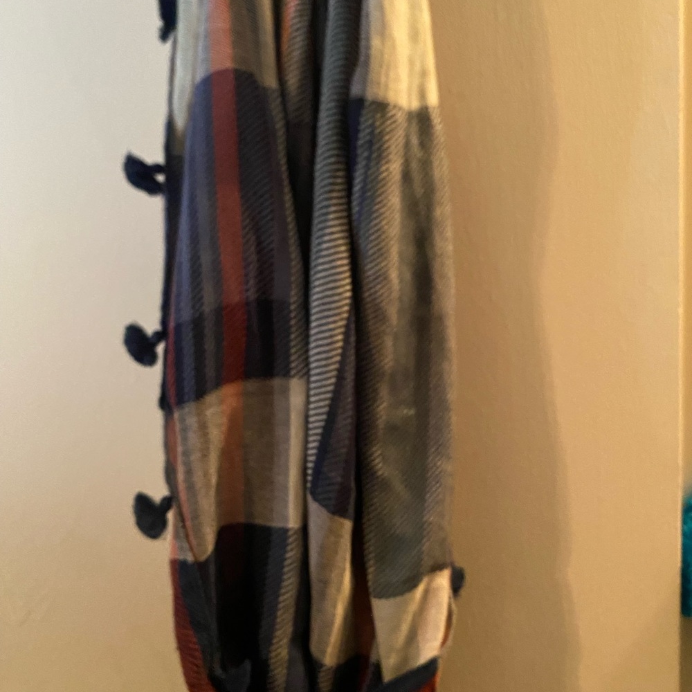 LOFT Plaid Scarf in Navy, Cream, Red and Tan